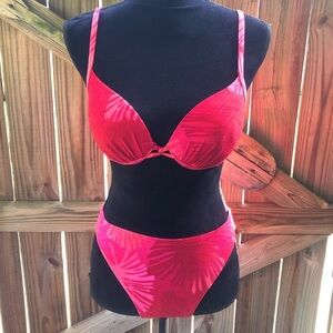 Athena Vintage Red & Pink Floral Botanical 2 Piece Hipster Bikini Size 10